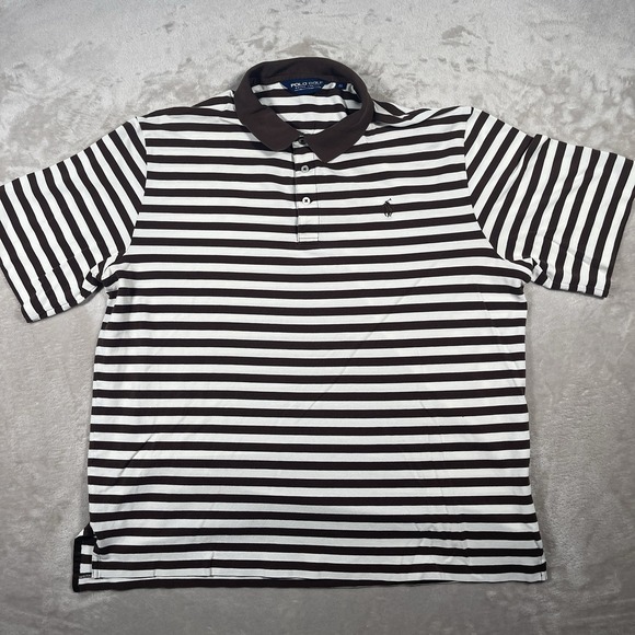 Ralph Lauren Polo Golf Brown Striped Short Sleeve Pima Cotton Mens XL - Picture 2 of 7